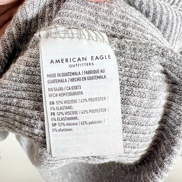 American Eagle Women’s XL Grey Ribbed‎ Long Sleeve Henley Classic Cozy Oversized - Picture 7 of 8